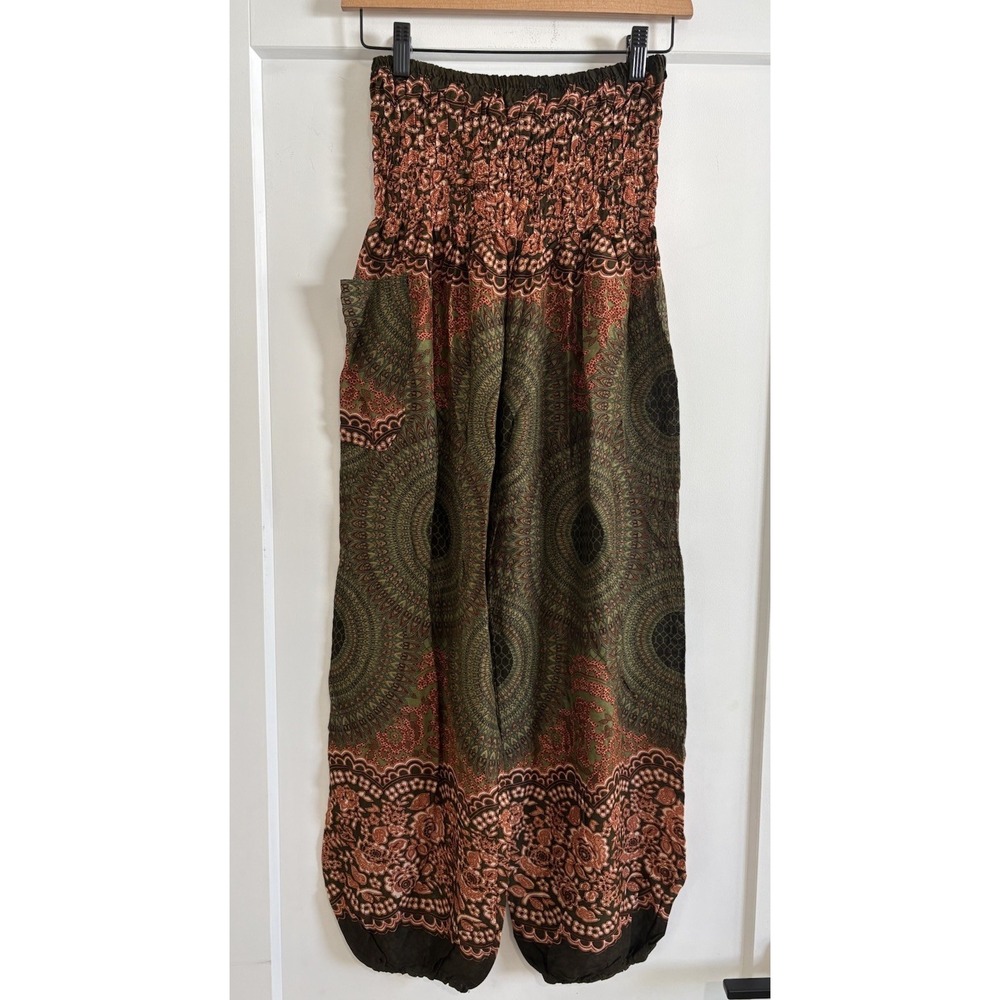 HaremPants.com Bohemian Ruffle Smocked OS Elastic Waist Floral Pattern Festival
